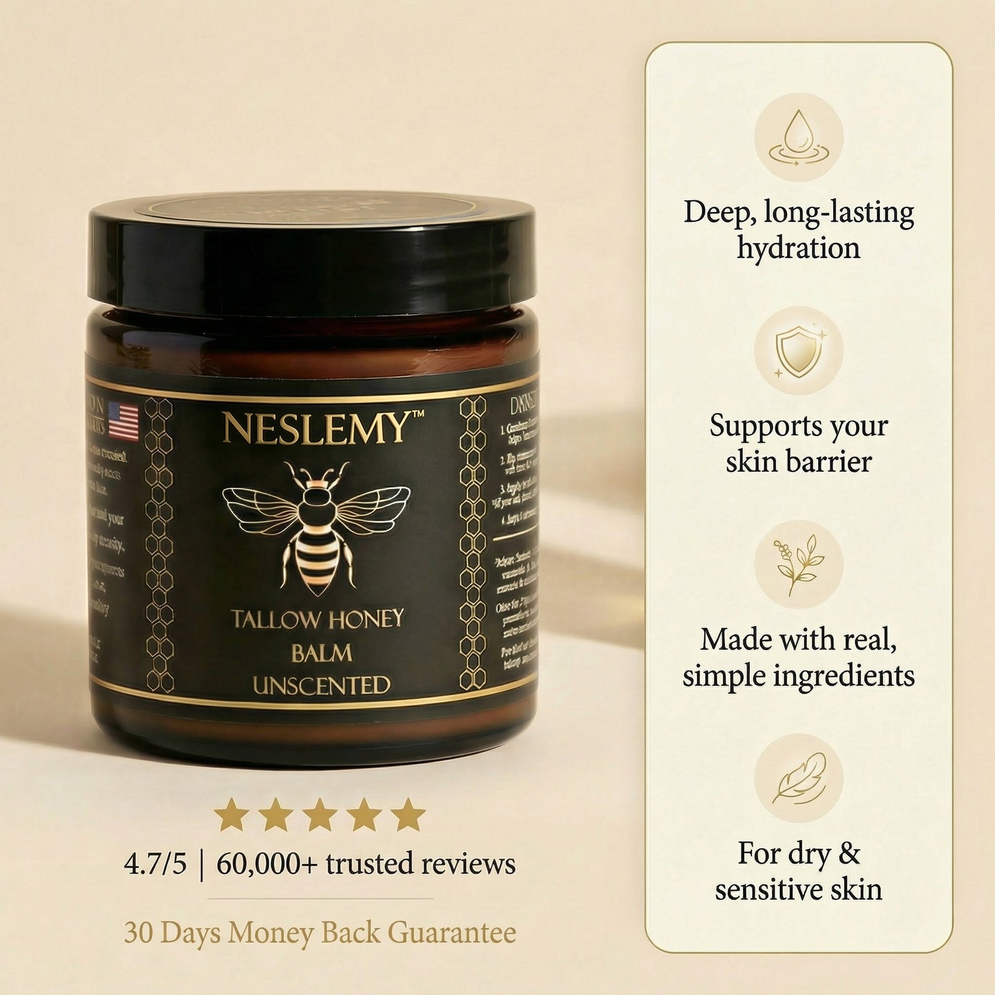 NESLEMY Organic Tallow Honey Balm to Help Erase Fine Lines, Wrinkles, and Age Spots